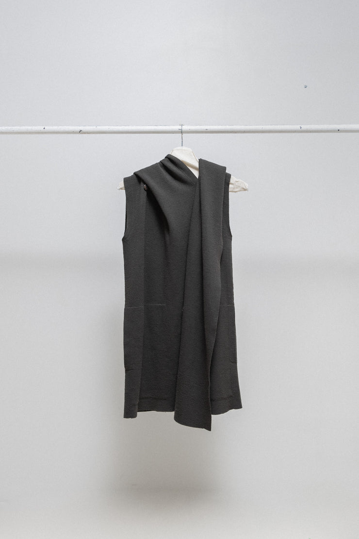 RICK OWENS - FW14 "MOODY" Wool blend sleeveless hooded sweater