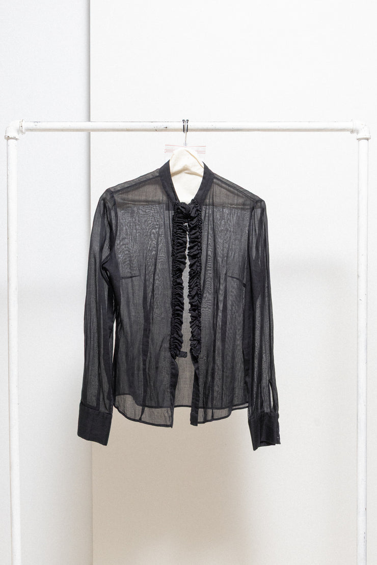 ALEXANDER MCQUEEN - SS06 « Neptune » See through blouse with frilled button placket (runway)