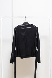 ANN DEMEULEMEESTER - SS02 Cotton blend satin officer jacket with decorated metal buttons and belt (runway)