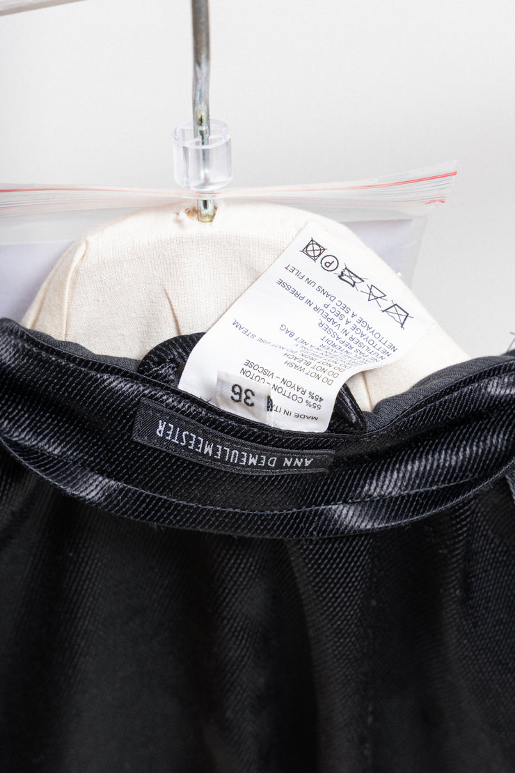 ANN DEMEULEMEESTER - SS02 Cotton blend satin officer jacket with decorated metal buttons and belt (runway)