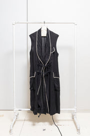 ANN DEMEULEMEESTER - SS19 Long vest with contrast piping, collar embroideries and rope straps (runway)