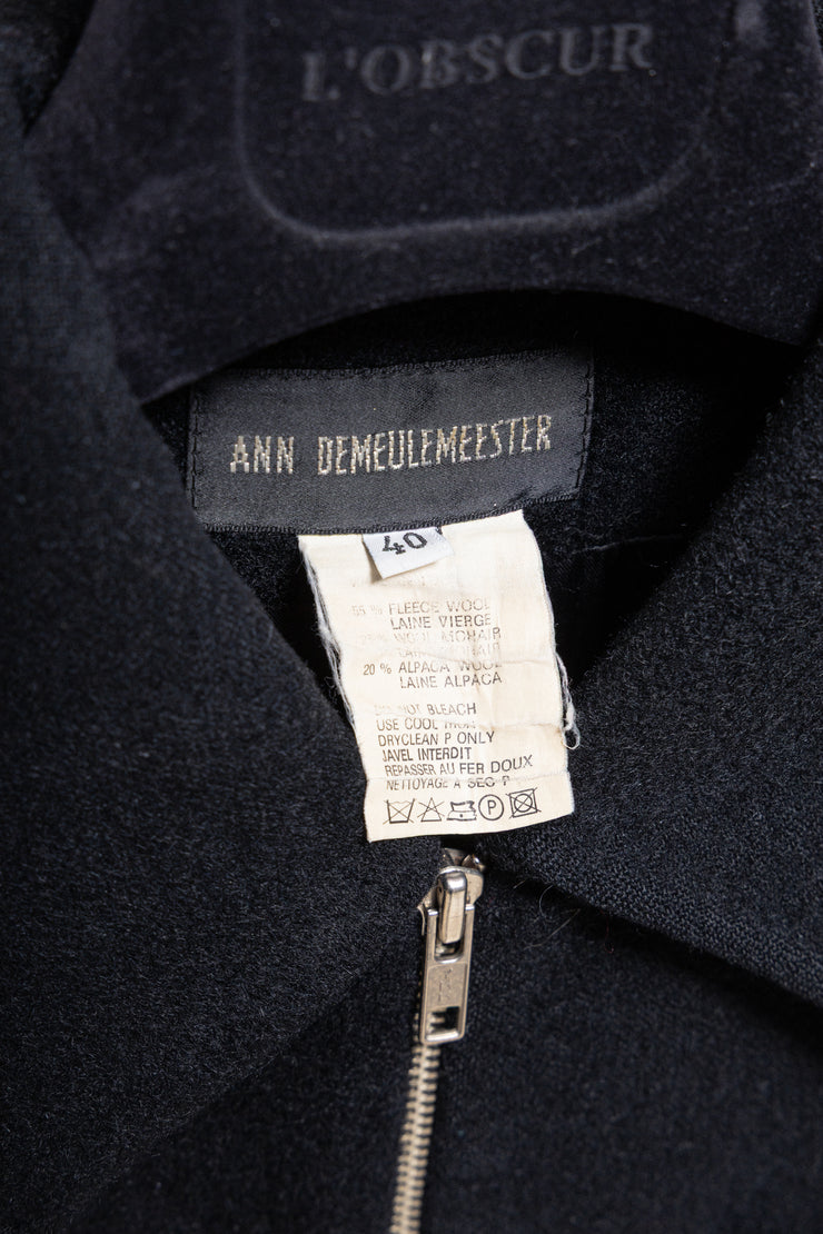 ANN DEMEULEMEESTER - FW96 Mohair and alpaca wool maxi length coat with tonal square pattern (runway)