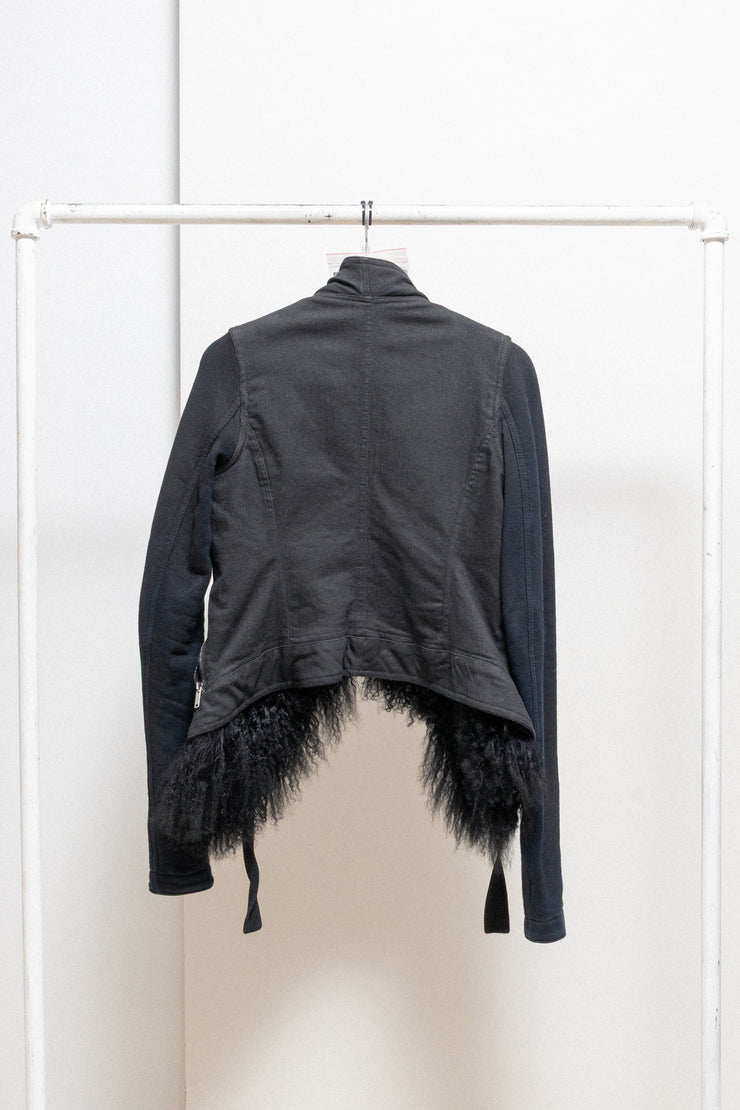 GARETH PUGH - Waxed cotton jacket with mongolian fur collar and front straps
