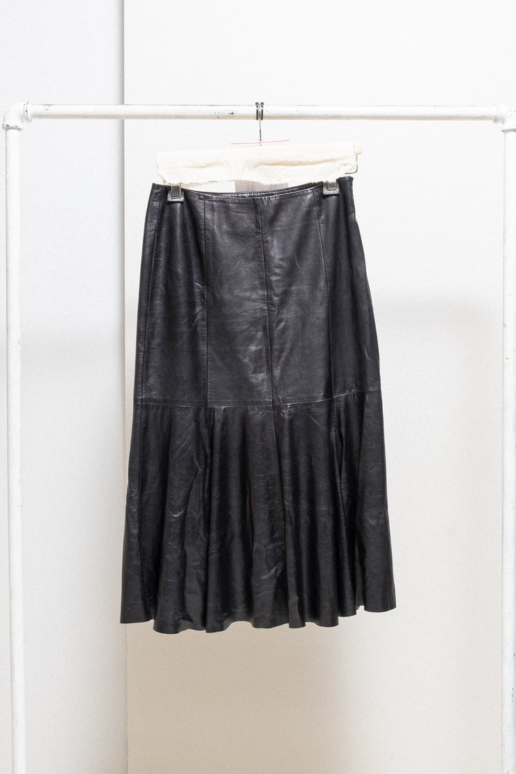 OLIVIER THEYSKENS - Flared leather skirt (probably from fall 2000)