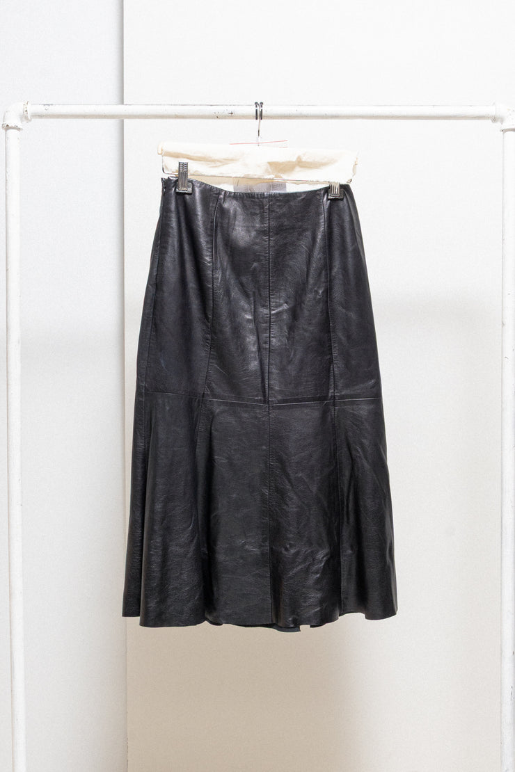 OLIVIER THEYSKENS - Flared leather skirt (probably from fall 2000)