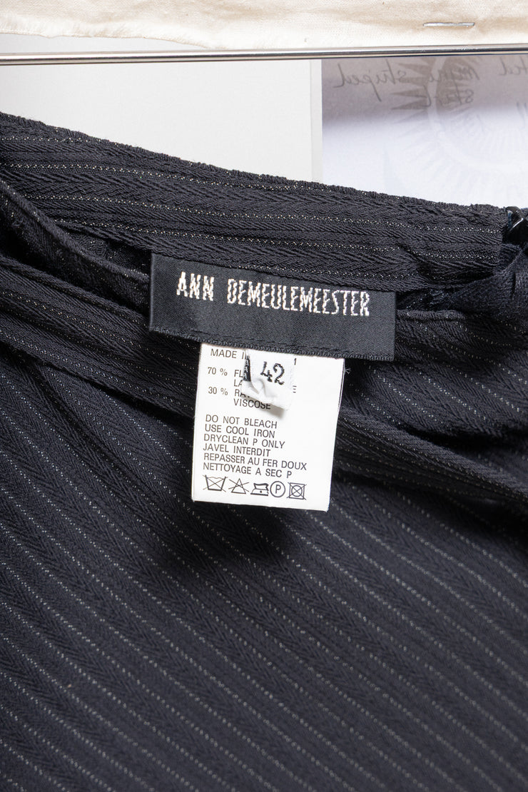 ANN DEMEULEMEESTER - FW95 Fleece wool striped skirt with belt detail