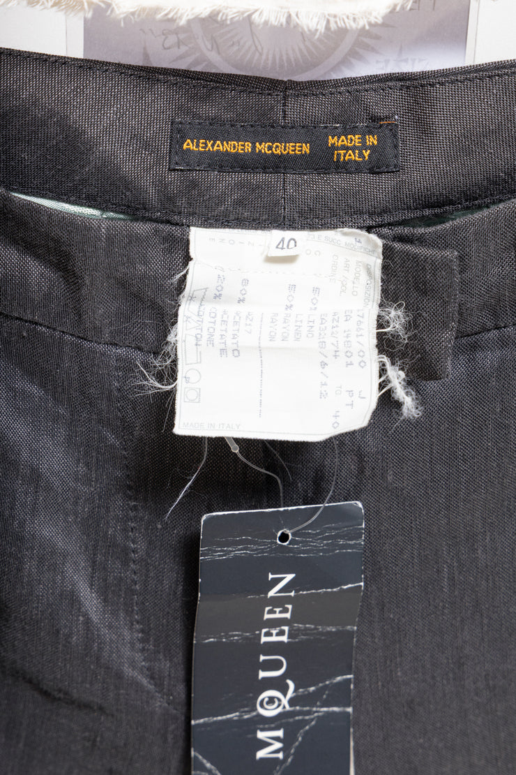 ALEXANDER MCQUEEN - SS99 « N.13 » Linen blend flared pants with ankle slits and signature lining