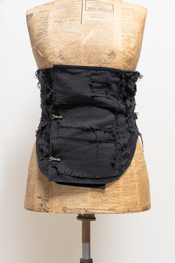 ALICE AUAA - Patched corset with metal engraved buttons, leather lacing and buckled straps