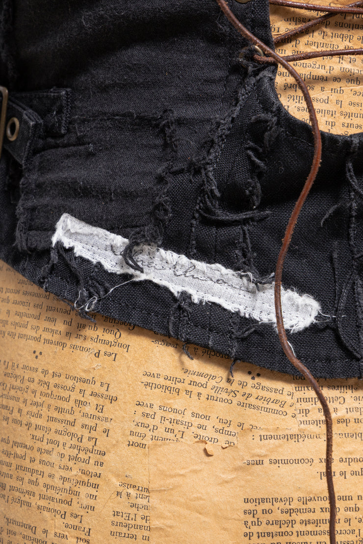 ALICE AUAA - Patched corset with metal engraved buttons, leather lacing and buckled straps