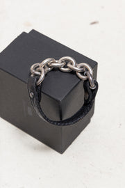 UGO CACCIATORI - Silver 925 chain bracelet with leather strap
