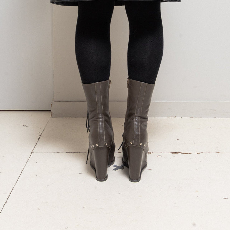 A.F VANDEVORST - Lace up leather wedge boots with studs