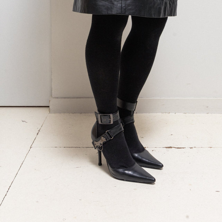 ALICE AUAA - Leather knife pumps with buckled straps and signature metal bat ring