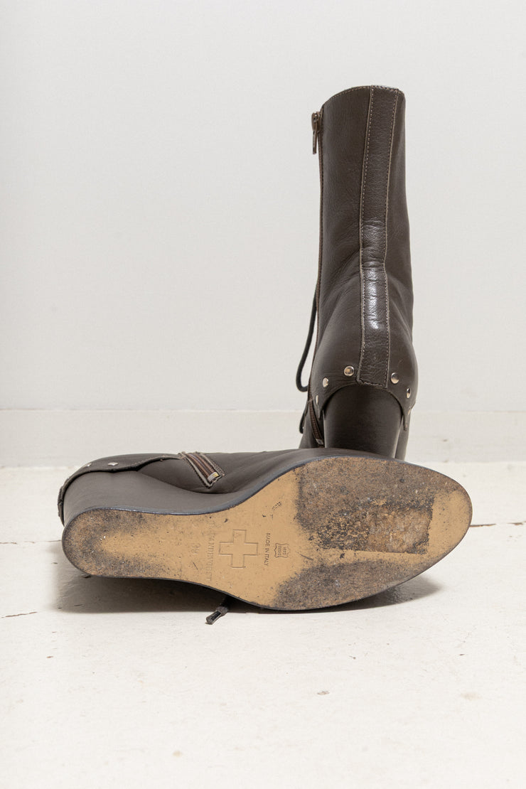 A.F VANDEVORST - Lace up leather wedge boots with studs