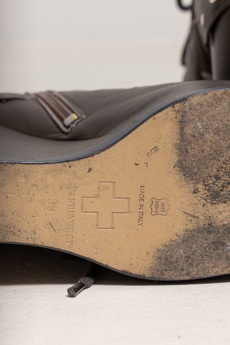 A.F VANDEVORST - Lace up leather wedge boots with studs