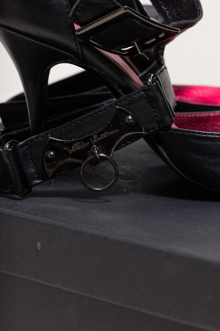 ALICE AUAA - Leather knife pumps with buckled straps and signature metal bat ring