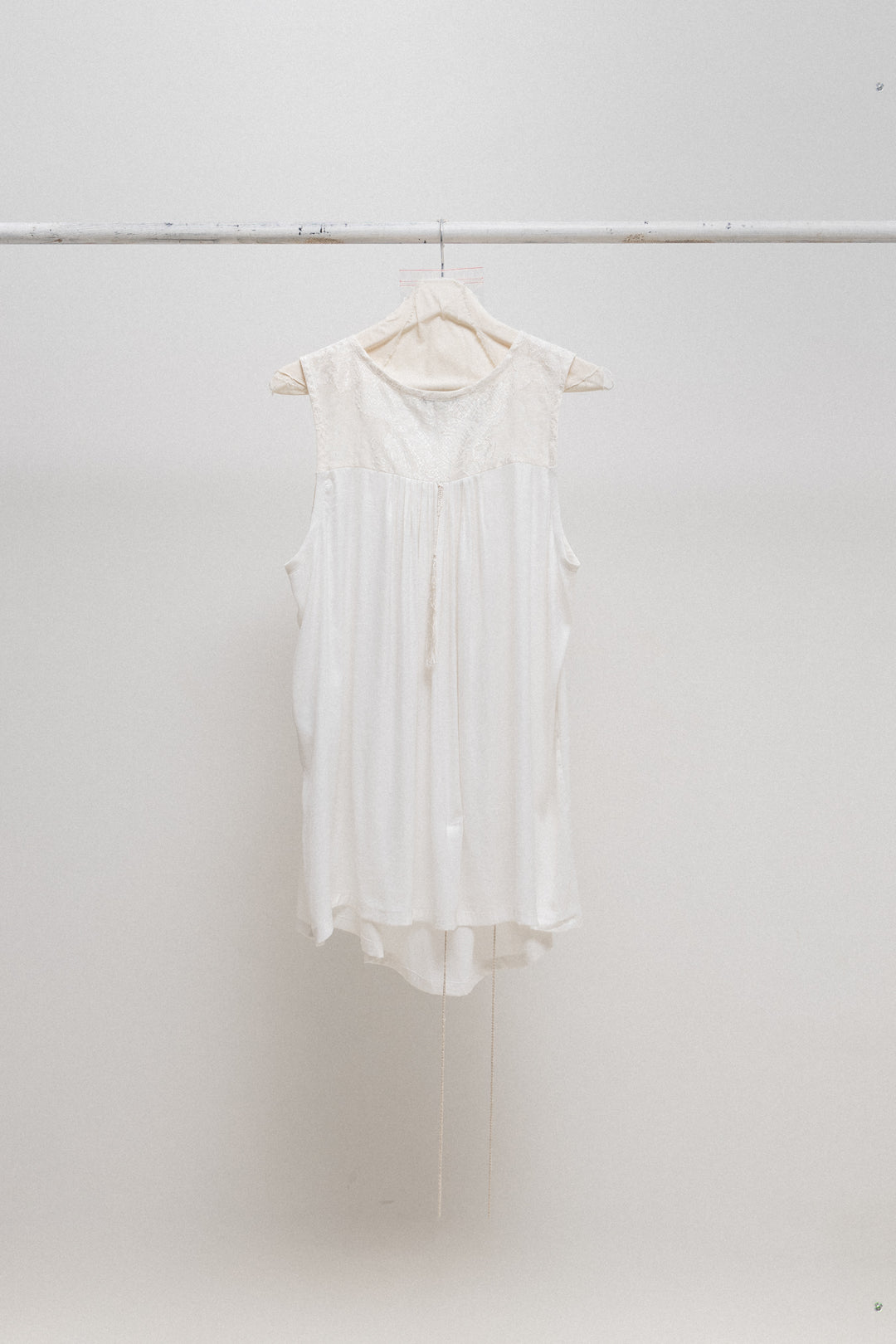 ANN DEMEULEMEESTER - SS12 Cotton blend patterned top with tassel