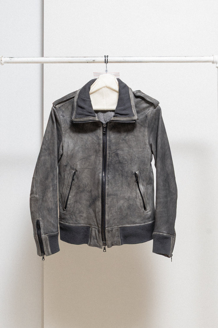 ISAMU KATAYAMA BACKLASH - Garment dyed cow shoulder leather jacket with ribbed hems