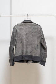 ISAMU KATAYAMA BACKLASH - Garment dyed cow shoulder leather jacket with ribbed hems