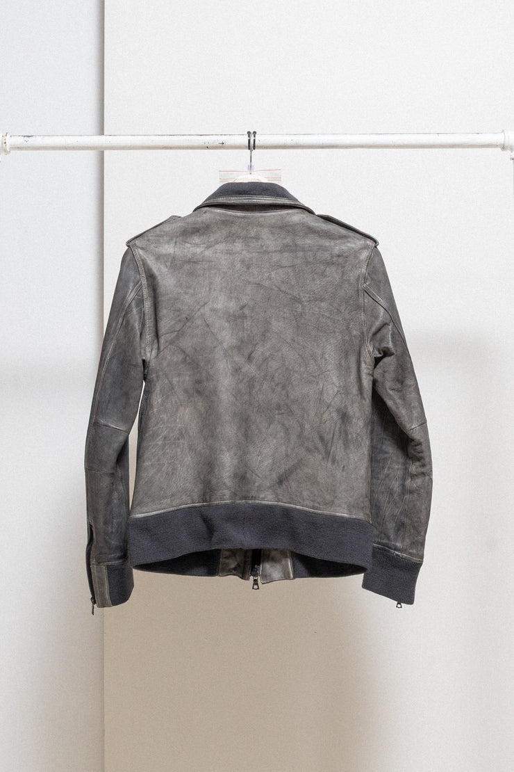 ISAMU KATAYAMA BACKLASH - Garment dyed cow shoulder leather jacket with ribbed hems