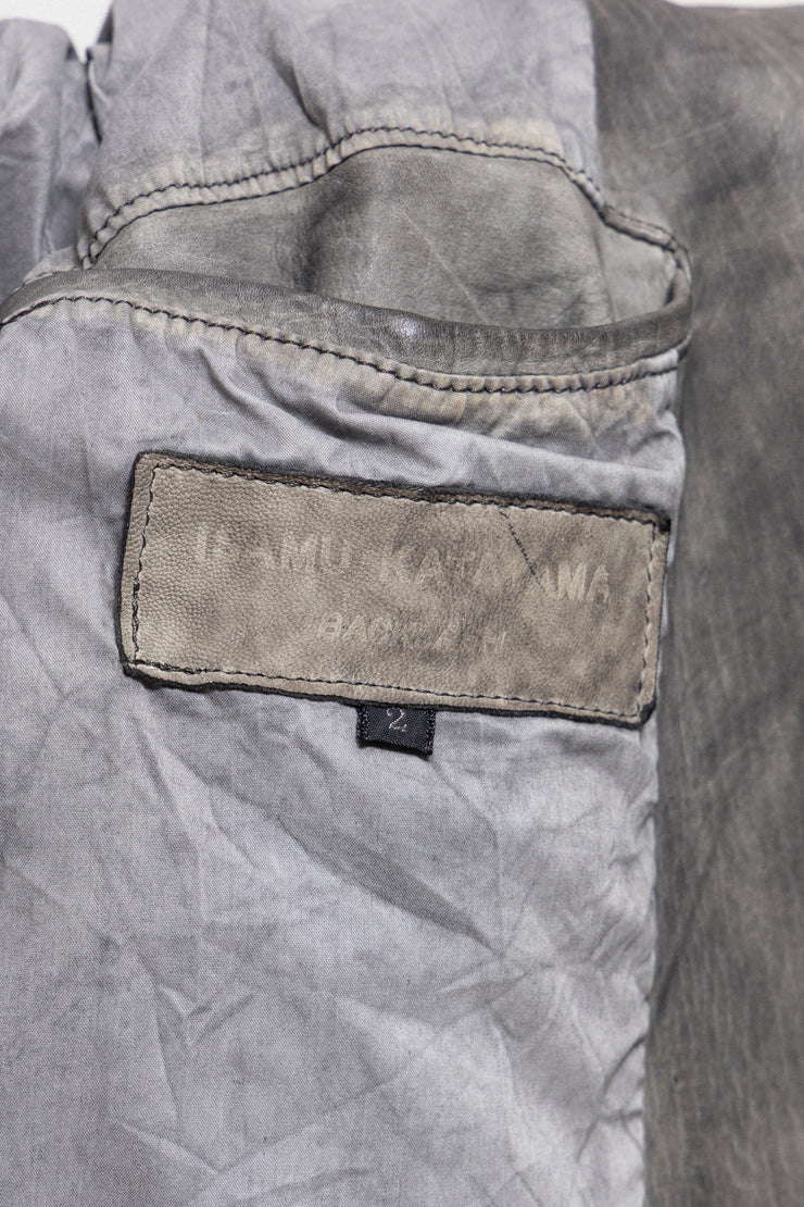 ISAMU KATAYAMA BACKLASH - Garment dyed cow shoulder leather jacket with ribbed hems
