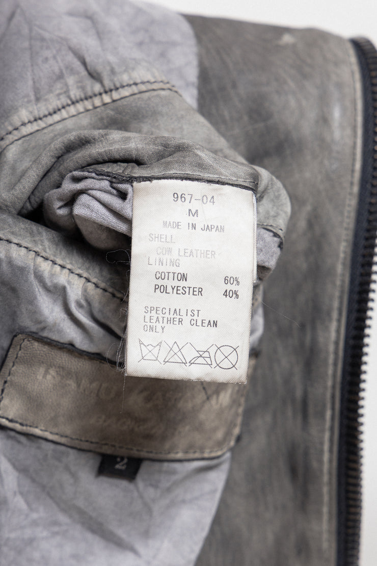 ISAMU KATAYAMA BACKLASH - Garment dyed cow shoulder leather jacket with ribbed hems