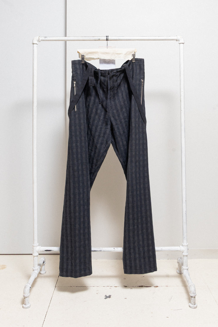 YOHJI YAMAMOTO POUR HOMME - Early 80’s patterned wide cotton pants with suspenders