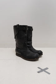 RICK OWENS - Textured leather boots with crepe soles (early 00's)