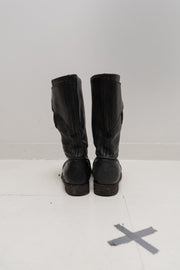 RICK OWENS - Textured leather boots with crepe soles (early 00's)