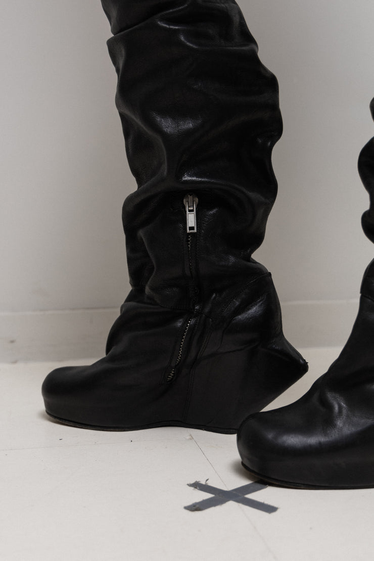 RICK OWENS - FW08 "STAG" Thigh high turbo wedge leather boots (runway)