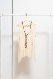 SHARE SPIRIT - Silk top with see through motifs and sequins