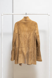 RICK OWENS FOR REVILLON - FW04 Shearling suede leather coat with cuff slits and collar closure