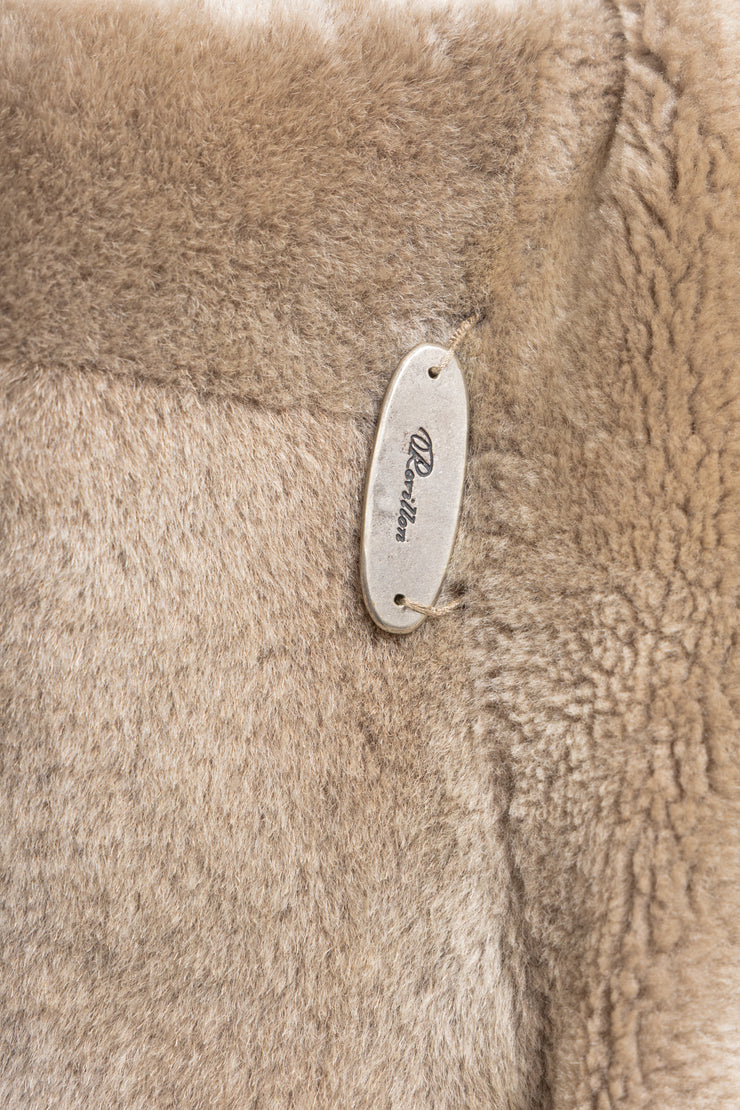 RICK OWENS FOR REVILLON - FW04 Shearling suede leather coat with cuff slits and collar closure