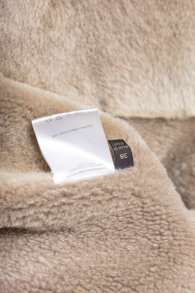 RICK OWENS FOR REVILLON - FW04 Shearling suede leather coat with cuff slits and collar closure