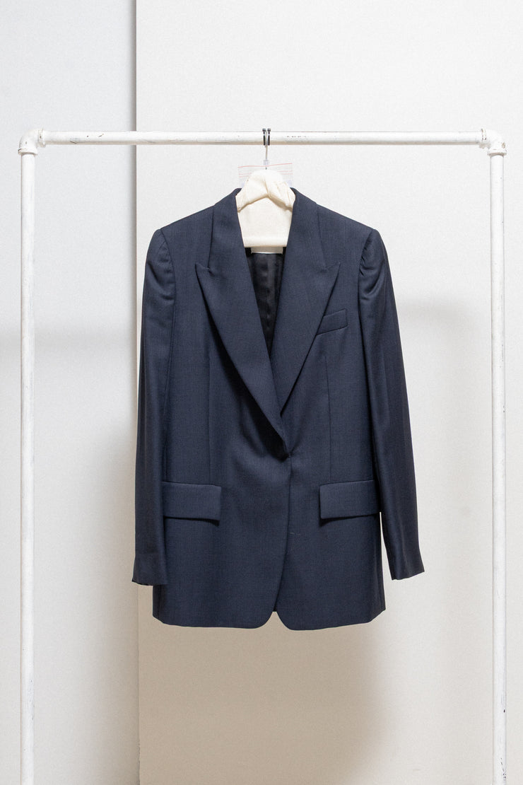 MARTIN MARGIELA - FW02 White label navy blazer jacket with cigarette shoulders