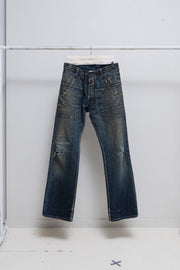 RICK OWENS SLAB - Hand washed wide ripped denim pants (PROTO)