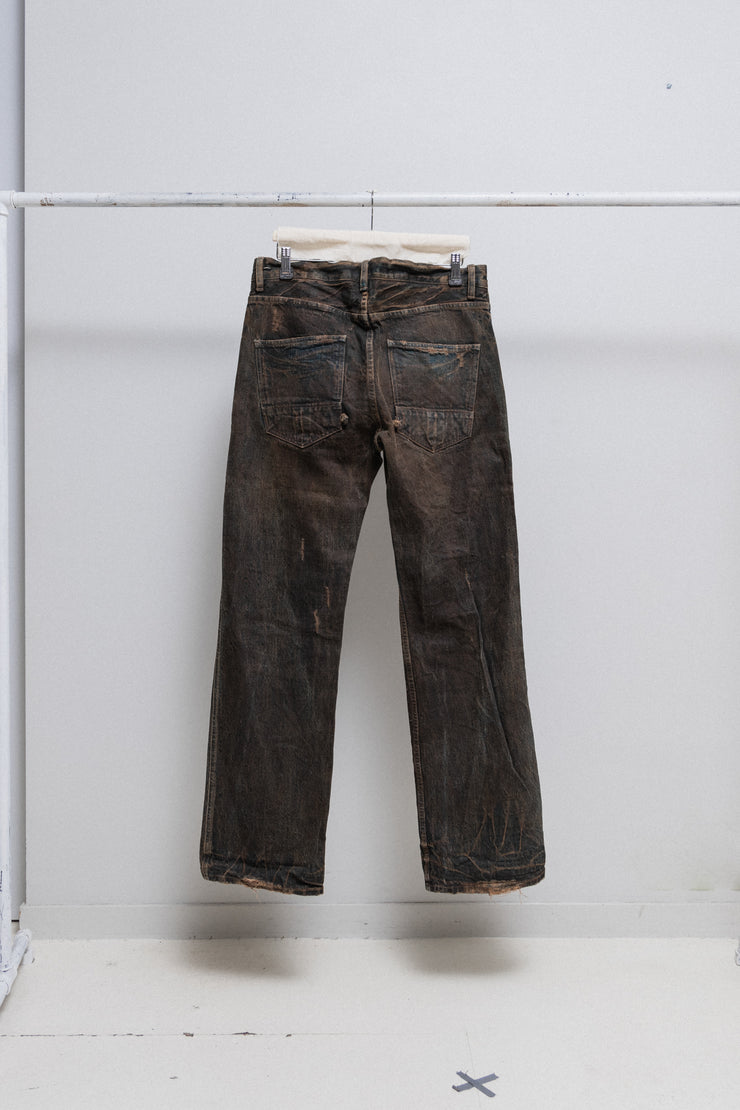 RICK OWENS SLAB - Mud washed wide denim pants (PROTO)