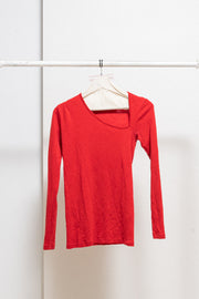 ANN DEMEULEMEESTER - FW96 Red wool top with v neck going sideward
