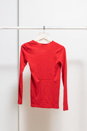 ANN DEMEULEMEESTER - FW96 Red wool top with v neck going sideward