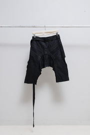 RICK OWENS SLAB - Thrashed denim skirt with long waist strap (sample)