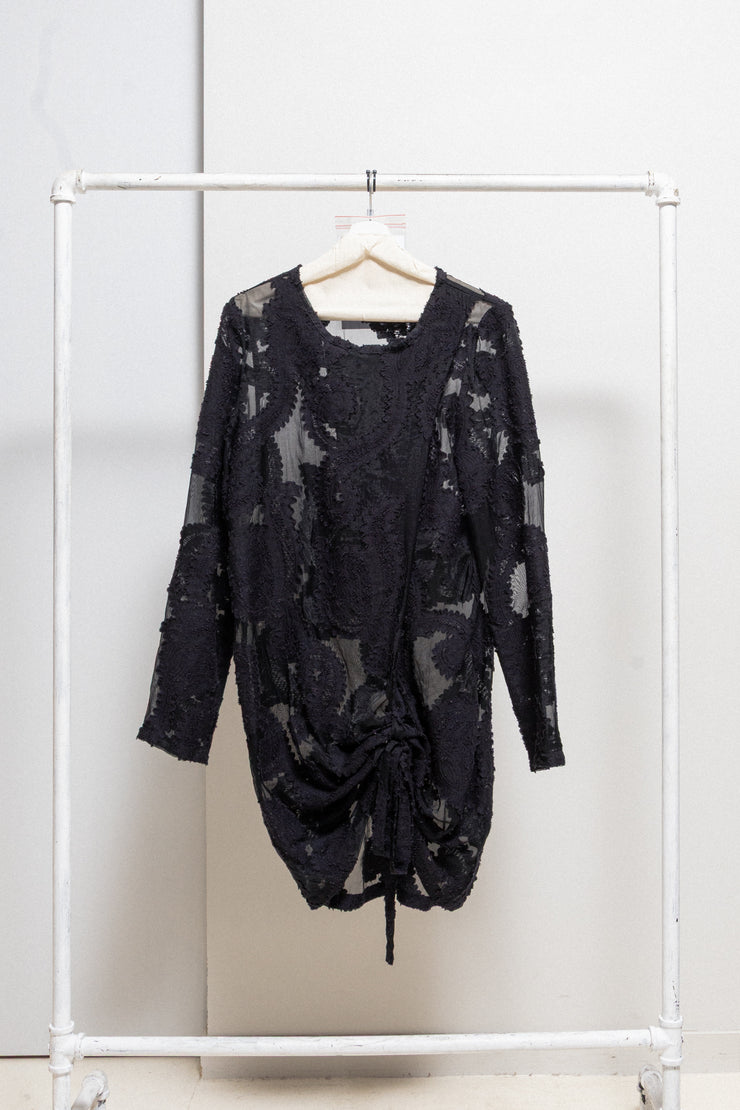 ANN DEMEULEMEESTER - See through patterned dress with bottom straps