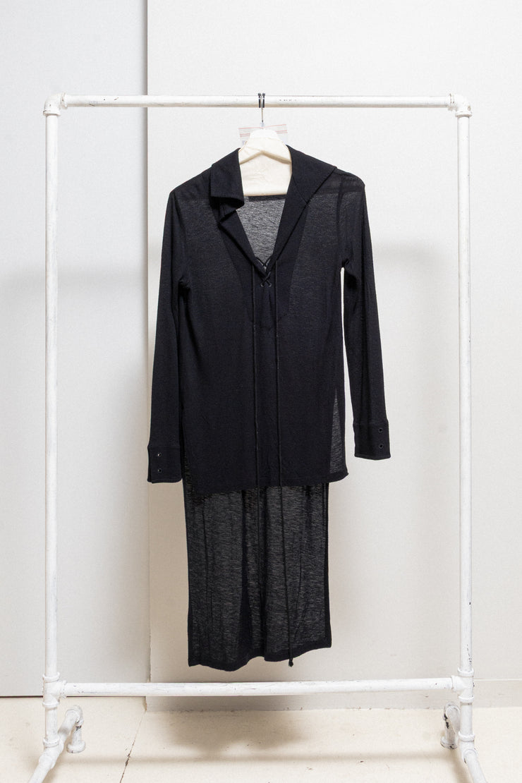 ANN DEMEULEMEESTER - SS20 Wool blend sailor shirt with collar lacing