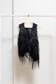 ANN DEMEULEMEESTER - Wool vest with long fur attached to front leather straps