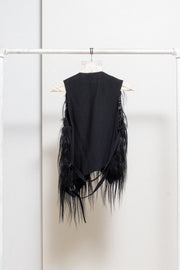 ANN DEMEULEMEESTER - Wool vest with long fur attached to front leather straps
