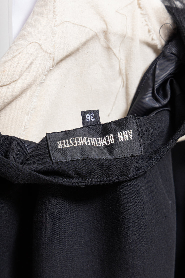 ANN DEMEULEMEESTER - Wool vest with long fur attached to front leather straps