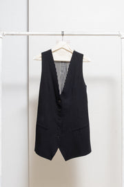 ANN DEMEULEMEESTER - SS08 Button up wool vest with silk striped back and straps