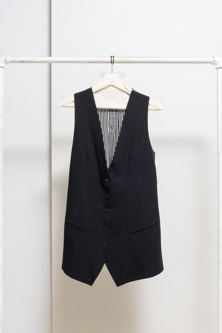 ANN DEMEULEMEESTER - SS08 Button up wool vest with silk striped back and straps