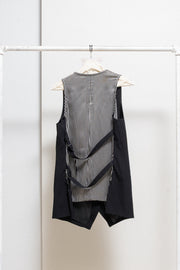 ANN DEMEULEMEESTER - SS08 Button up wool vest with silk striped back and straps