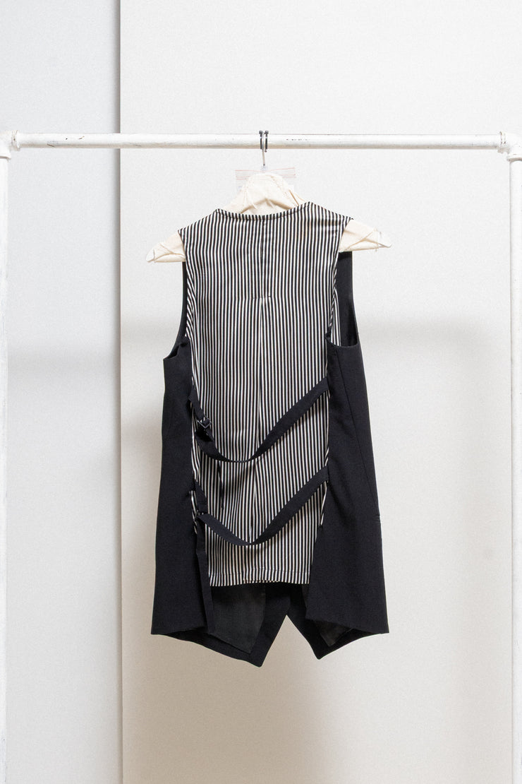 ANN DEMEULEMEESTER - SS08 Button up wool vest with silk striped back and straps