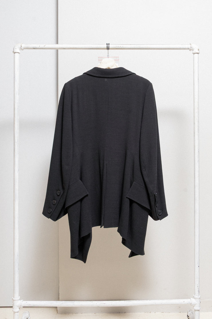 ANN DEMEULEMEESTER - Early 90’s fleece wool jacket with flared sleeves and inner button strap