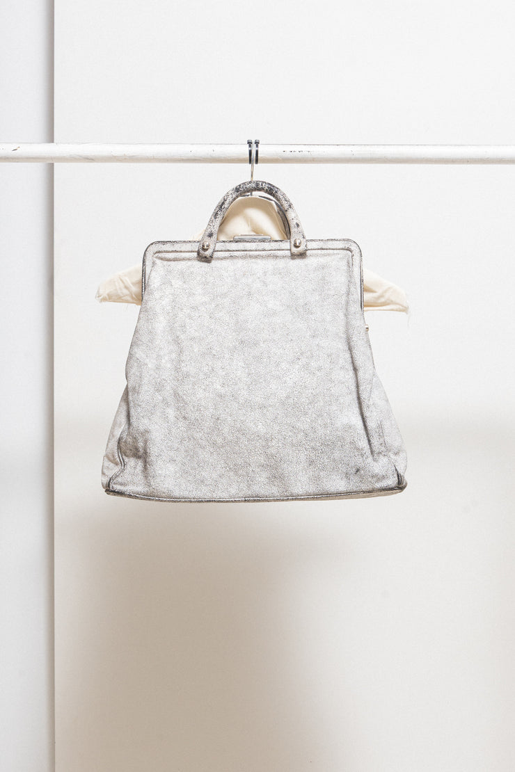 ANN DEMEULEMEESTER - SS02 painted leather bag with a crackled effect